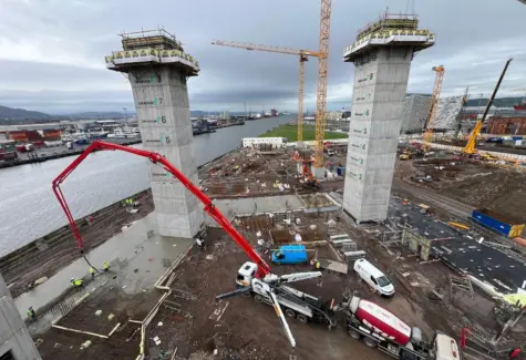 Aerial view of site while floors being poured