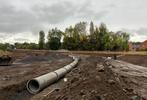 Concrete drainage pipework in place